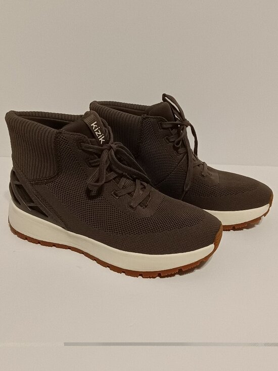 Kizik Shoes - Kizik HandsFree Labs Knit High Top Sneakers Women's 9.5 Men's 8 Brown Slip-On